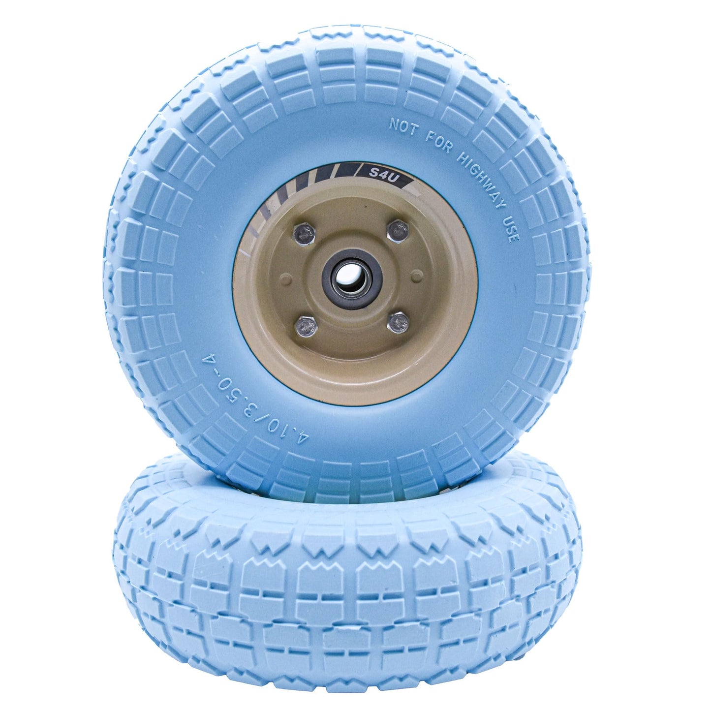 S4U 2x10” Sack Barrow Wheels Hand Truck Trolley Wheels Cart Solid Wheelbarrow Wheel 3.5-4 PU Heavy Duty Puncture Proof Trolley Wheels 16mm Bearing Wheel Nylon locking nuts