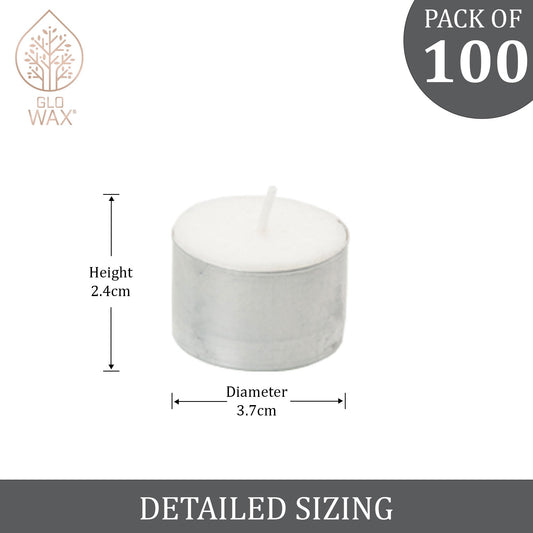 Glo-Wax Tea Lights Candles 8 Hour Burn White Unscented T Lights Quality Long Lasting for Home Décor 3.7 x 2.4cm