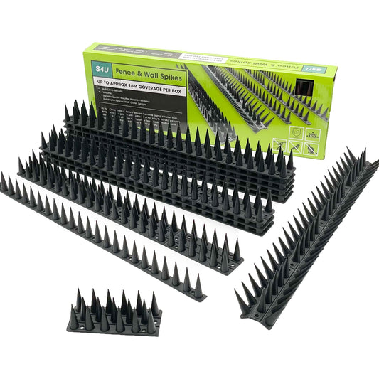 Fence Wall Spikes Garden Tall Bird Spikes Cat Pigeon Deterrent Coverage of Approx.16M Per Box Anti Climb 44 x 4.3 x 3.8cm Warning Sign Included & Screws