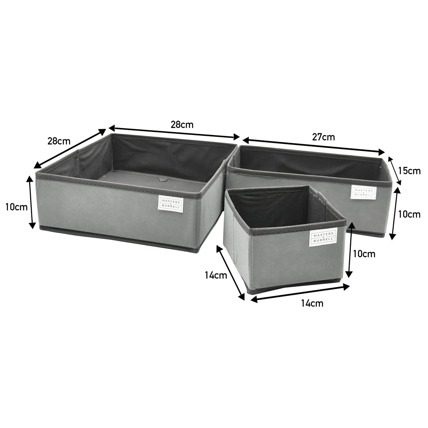 Masters & Burrell Wardrobe Dividers Set of Fabric Closet Organiser, Foldable Storage Boxes to Tidy Dresser, Office, Bra, Underwear, Tie, Socks, Bedroom, Collapsible Organizer