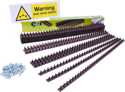 S4U Fence Wall Spikes Garden Security Guard Anti Climb Cat Bird Spikes Intruder Pest Deterrent 50 x 4.5 x 1.5cm Warning Sign & Screws Included