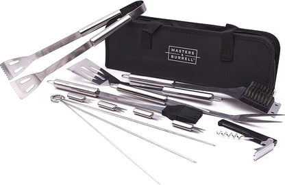 Masters & Burrell BBQ Tool Set and Storage Case 20 Piece Barbeque Accessories Kit Includes Spatula, Fork, Tongs, Basting Brush Heavy Duty Stainless Steel Utensils for Outdoor Cooking