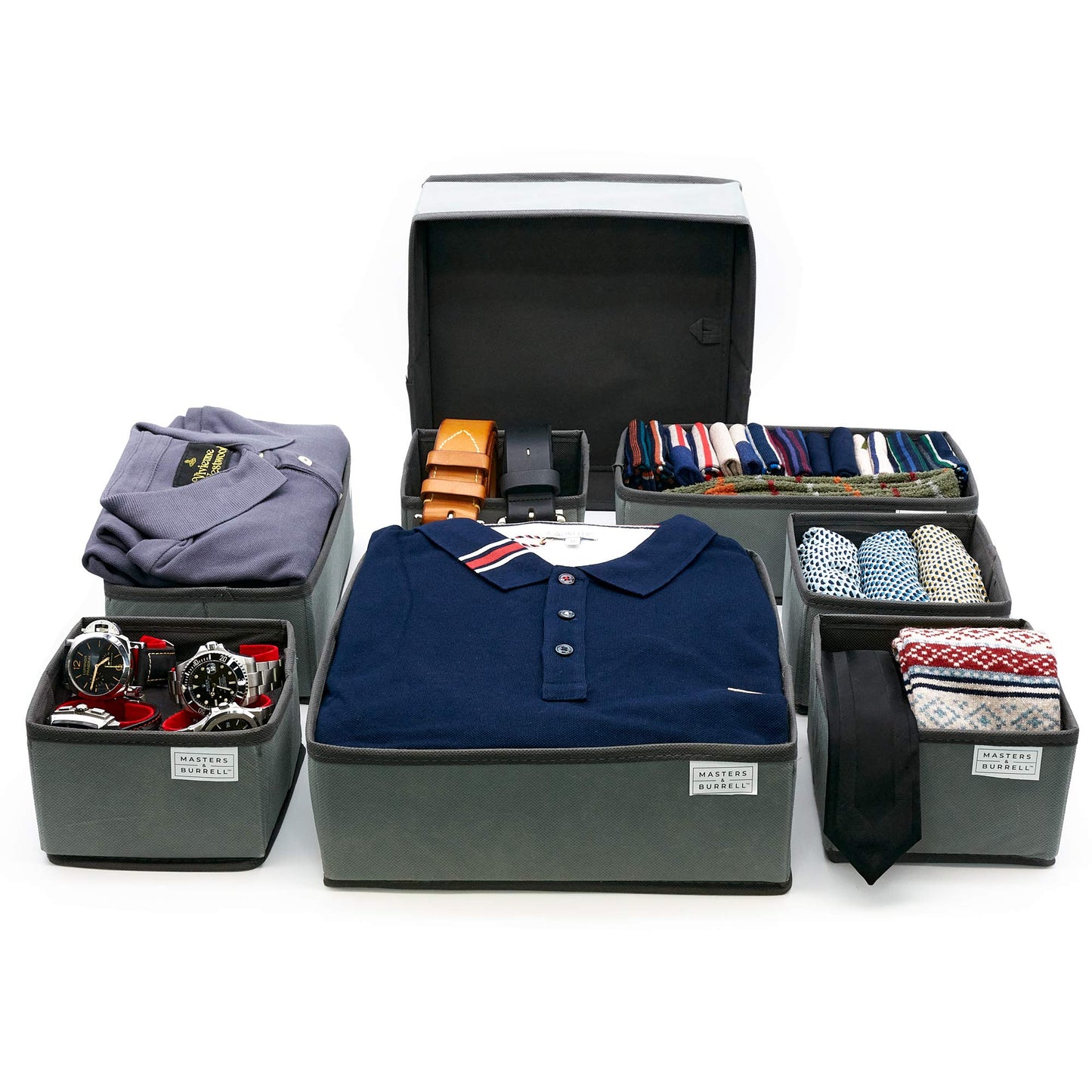 Masters & Burrell Wardrobe Dividers Set of Fabric Closet Organiser, Foldable Storage Boxes to Tidy Dresser, Office, Bra, Underwear, Tie, Socks, Bedroom, Collapsible Organizer