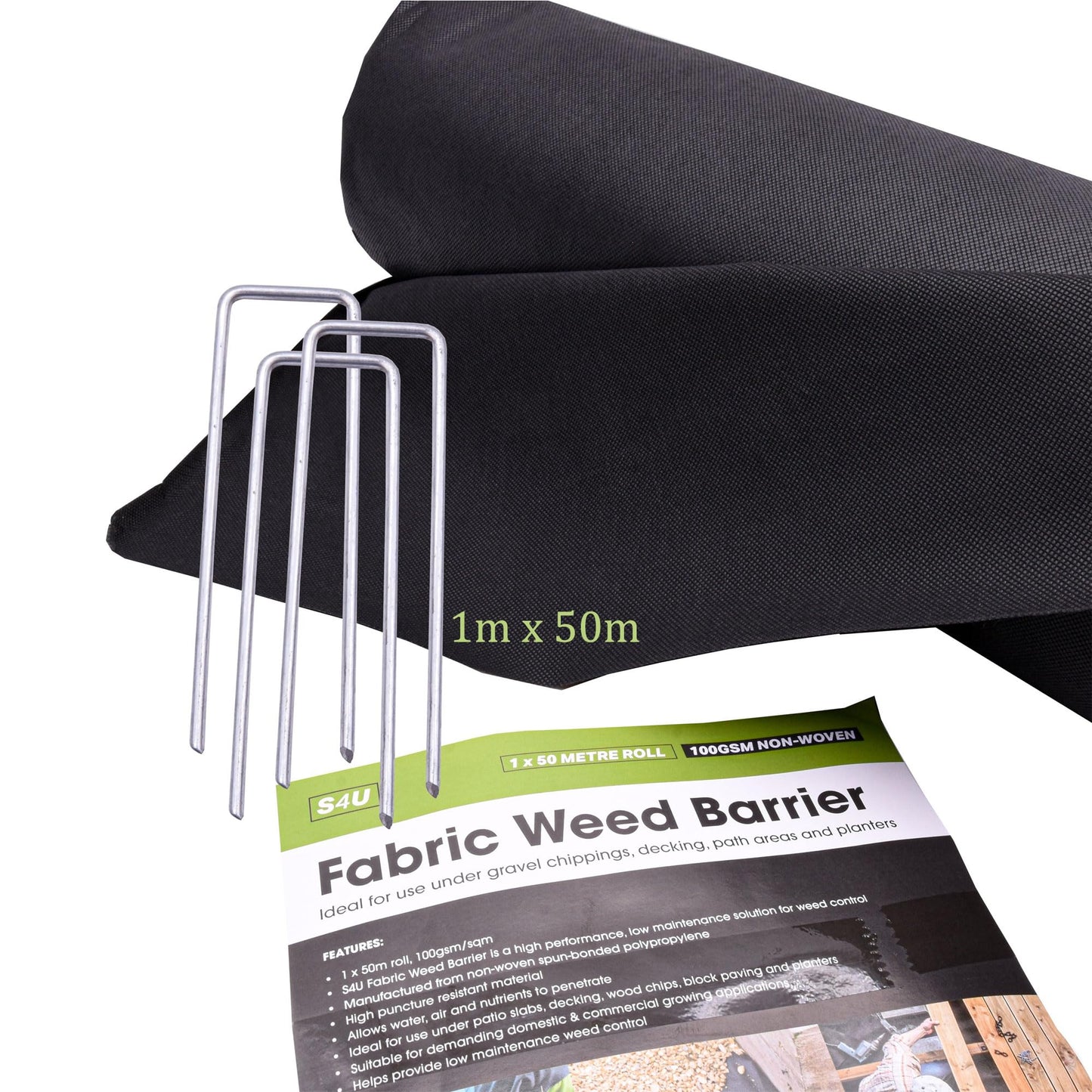 S4U Weed Control Membrane Durable Weed Barrier Fabric UV Stabilised Weed Barrier Breathable Garden Membrane for Pathways Flower Beds and Vegetable Gardens 1x50m