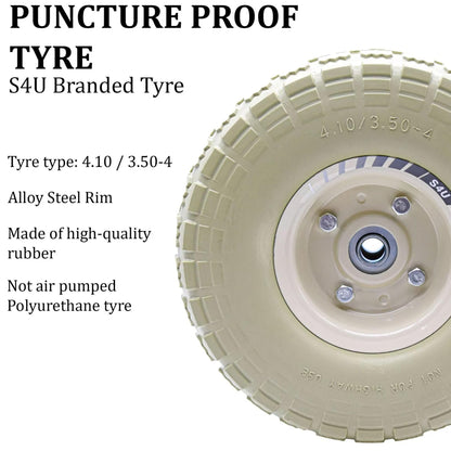 S4U 10” Sack Barrow Hand Truck Tyre Solid Rubber Wheel 3.5-4 PU Heavy Duty Puncture Proof Trolley Cart Wheelbarrow Replacement 16mm Bearing Nylon locking nuts
