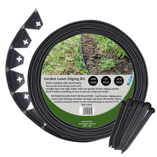 Flexible Garden Edging Border with Heavy-Duty Ground Stakes 32ft | 10M Black 4CM High Flexible Flower Bed Edge and Plastic Pegs, Professional Landscape Divider Weather Resistant