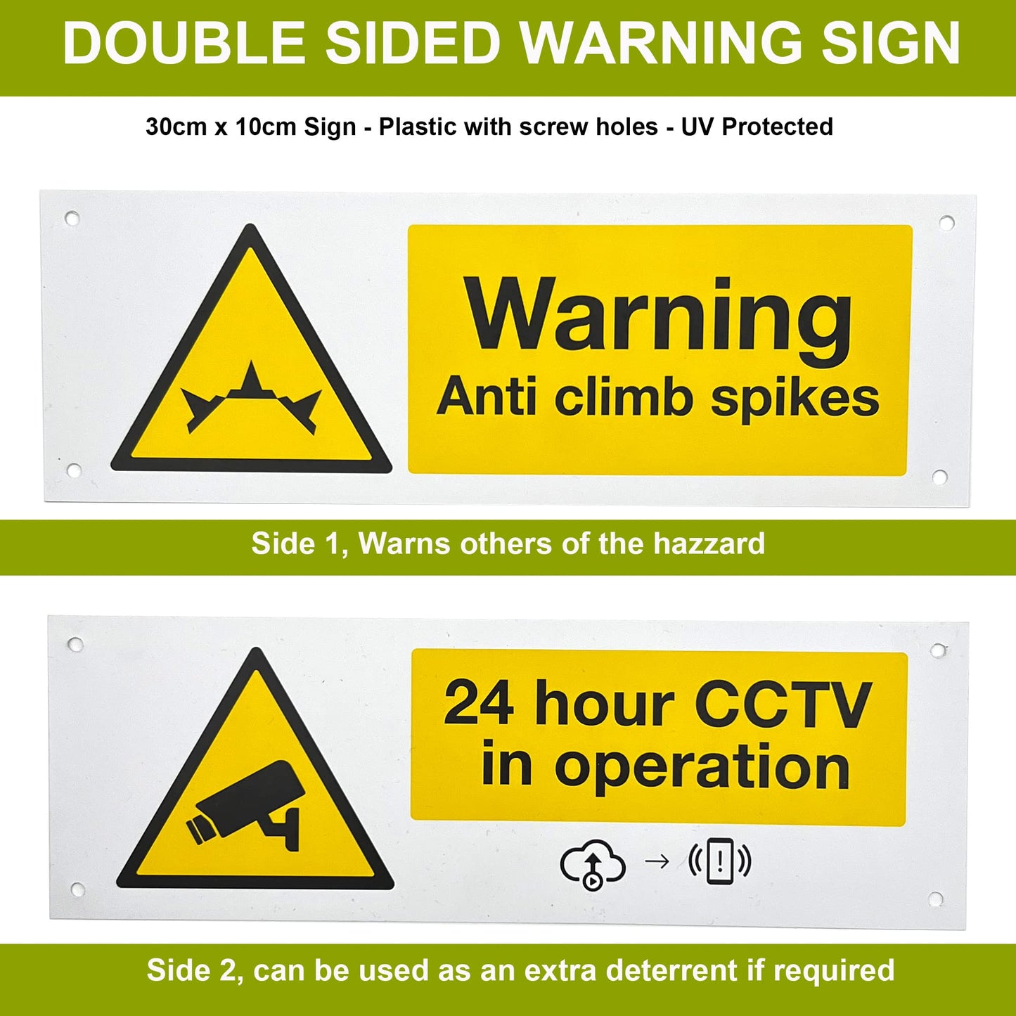 S4U Fence Wall Spikes Garden Security Guard Anti Climb Cat Bird Spikes Intruder Pest Deterrent 50 x 4.5 x 1.5cm Warning Sign & Screws Included