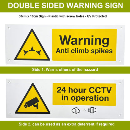 S4U Fence Wall Spikes Garden Security Guard Anti Climb Cat Bird Spikes Intruder Pest Deterrent 50 x 4.5 x 1.5cm Warning Sign & Screws Included