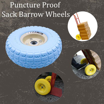 S4U 2x10” Sack Barrow Wheels Hand Truck Trolley Wheels Cart Solid Wheelbarrow Wheel 3.5-4 PU Heavy Duty Puncture Proof Trolley Wheels 16mm Bearing Wheel Nylon locking nuts