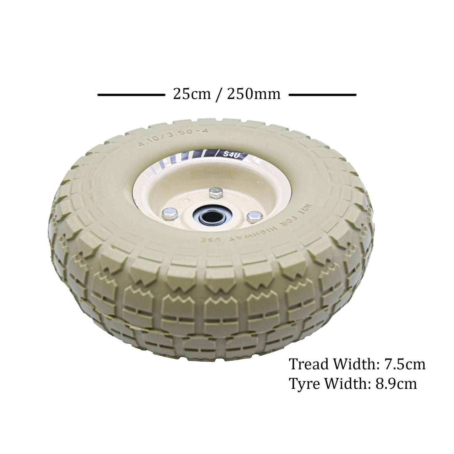 S4U 2x10” Sack Barrow Wheels Hand Truck Trolley Wheels Cart Solid Wheelbarrow Wheel 3.5-4 PU Heavy Duty Puncture Proof Trolley Wheels 16mm Bearing Wheel Nylon locking nuts