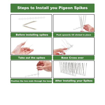 S4U Bird Spikes with Plastic Base and Stainless Steel Pigeon Spikes for Roofs and Windows Bird Deterrent Spikes Set for Anti Crows, Seagulls and Small Birds