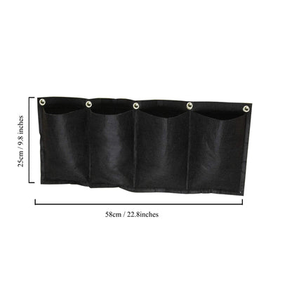 S4U 4 Pocket Hanging Horizontal Garden Wall Planter Planting Grow Bags For Outdoor Yard Garden Home Decoration, Flowers Planting Bags Storage Bags (Black)