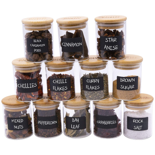150ml Glass Storage Jars with Bamboo Lids 12pcs Airtight Kitchen Containers for Storage Canister for Spices Clear Preserving Seal Containers Masters & Burrell