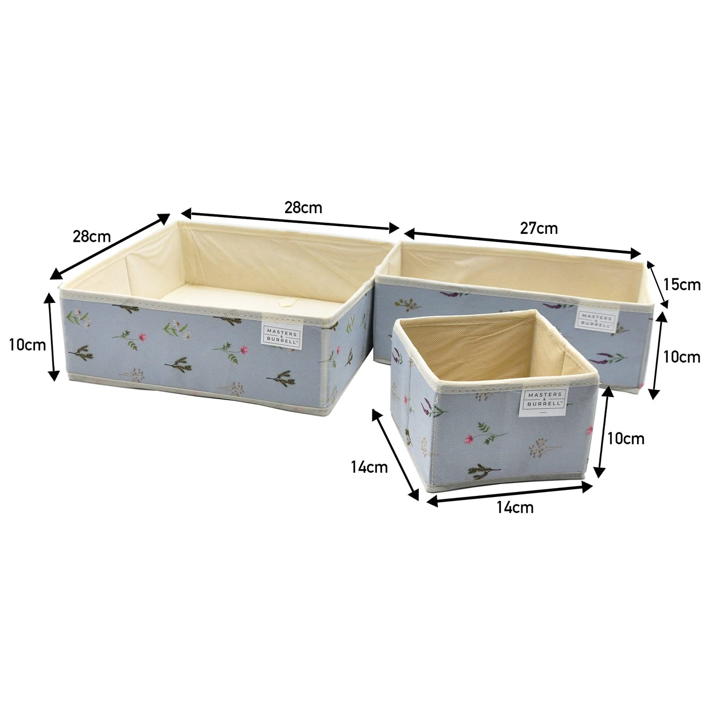 Masters & Burrell Wardrobe Dividers Set of Fabric Closet Organiser, Foldable Storage Boxes to Tidy Dresser, Office, Bra, Underwear, Tie, Socks, Bedroom, Collapsible Organizer