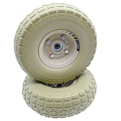 S4U 2x10” Sack Barrow Wheels Hand Truck Trolley Wheels Cart Solid Wheelbarrow Wheel 3.5-4 PU Heavy Duty Puncture Proof Trolley Wheels 16mm Bearing Wheel Nylon locking nuts