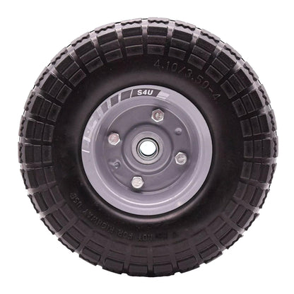 S4U 10” Sack Barrow Hand Truck Tyre Solid Rubber Wheel 3.5-4 PU Heavy Duty Puncture Proof Trolley Cart Wheelbarrow Replacement 16mm Bearing Nylon locking nuts