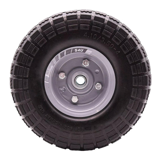S4U 10” Sack Barrow Hand Truck Tyre Solid Rubber Wheel 3.5-4 PU Heavy Duty Puncture Proof Trolley Cart Wheelbarrow Replacement 16mm Bearing Nylon locking nuts