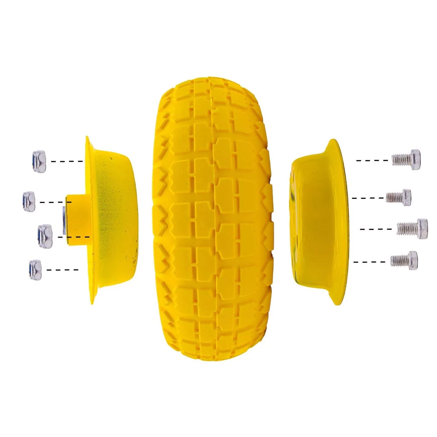 S4U 10” Sack Barrow Hand Truck Tyre Solid Rubber Wheel 3.5-4 PU Heavy Duty Puncture Proof Trolley Cart Wheelbarrow Replacement 16mm Bearing Nylon locking nuts