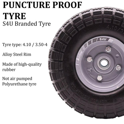 S4U 10” Sack Barrow Hand Truck Tyre Solid Rubber Wheel 3.5-4 PU Heavy Duty Puncture Proof Trolley Cart Wheelbarrow Replacement 16mm Bearing Nylon locking nuts