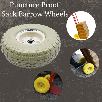 S4U 2x10” Sack Barrow Wheels Hand Truck Trolley Wheels Cart Solid Wheelbarrow Wheel 3.5-4 PU Heavy Duty Puncture Proof Trolley Wheels 16mm Bearing Wheel Nylon locking nuts