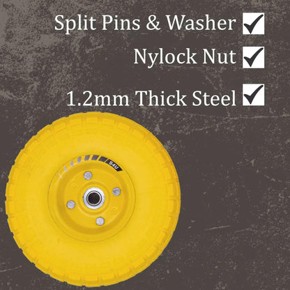 S4U 10” Sack Barrow Hand Truck Tyre Solid Rubber Wheel 3.5-4 PU Heavy Duty Puncture Proof Trolley Cart Wheelbarrow Replacement 16mm Bearing Nylon locking nuts