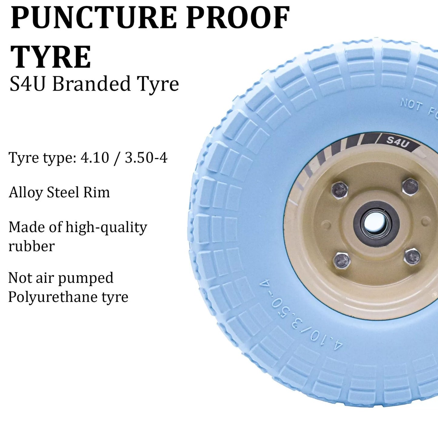 S4U 10” Sack Barrow Hand Truck Tyre Solid Rubber Wheel 3.5-4 PU Heavy Duty Puncture Proof Trolley Cart Wheelbarrow Replacement 16mm Bearing Nylon locking nuts