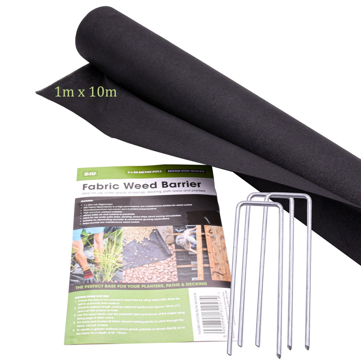 S4U Weed Control Membrane Durable Weed Barrier Fabric UV Stabilised Weed Barrier Breathable Garden Membrane for Pathways Flower Beds and Vegetable Gardens 1x50m