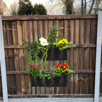 S4U 4 Pocket Hanging Horizontal Garden Wall Planter Planting Grow Bags For Outdoor Yard Garden Home Decoration, Flowers Planting Bags Storage Bags (Black)