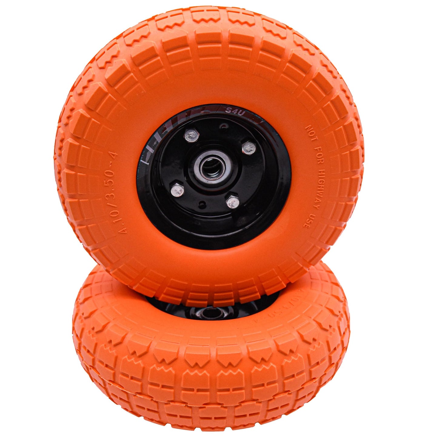 S4U 2x10” Sack Barrow Wheels Hand Truck Trolley Wheels Cart Solid Wheelbarrow Wheel 3.5-4 PU Heavy Duty Puncture Proof Trolley Wheels 16mm Bearing Wheel Nylon locking nuts