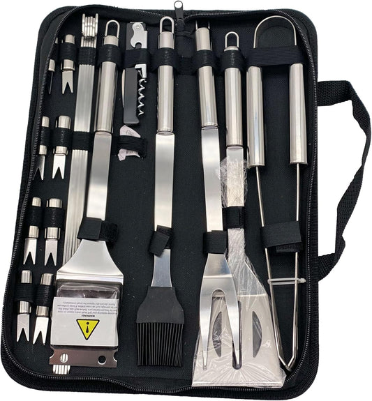 Masters & Burrell BBQ Tool Set and Storage Case 20 Piece Barbeque Accessories Kit Includes Spatula, Fork, Tongs, Basting Brush Heavy Duty Stainless Steel Utensils for Outdoor Cooking