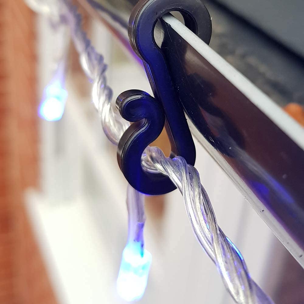 S4U Gutter Hooks for Outdoor Lights 60pcs Plastic S Gutter Clips for Hanging Outside Christmas Lights, String Lights, Icicle Fairy Lights - Black