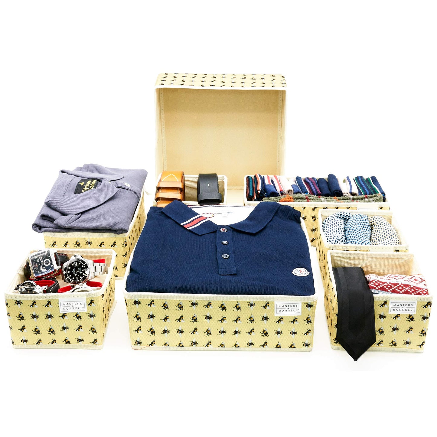 Masters & Burrell Wardrobe Dividers Set of Fabric Closet Organiser, Foldable Storage Boxes to Tidy Dresser, Office, Bra, Underwear, Tie, Socks, Bedroom, Collapsible Organizer