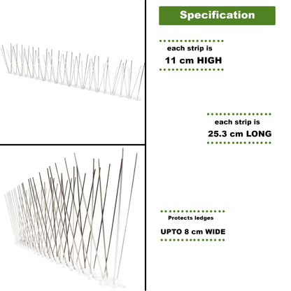 S4U Bird Spikes with Plastic Base and Stainless Steel Pigeon Spikes for Roofs and Windows Bird Deterrent Spikes Set for Anti Crows, Seagulls and Small Birds