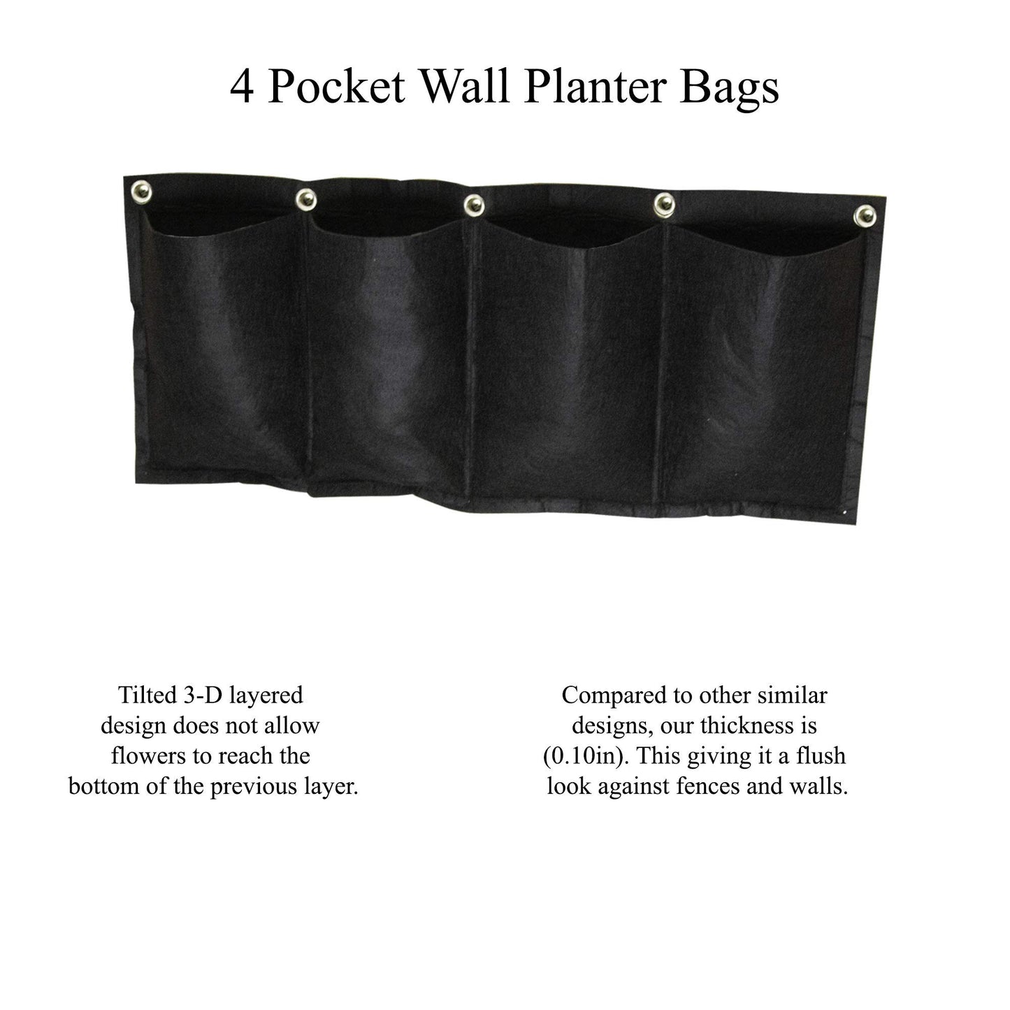 S4U 4 Pocket Hanging Horizontal Garden Wall Planter Planting Grow Bags For Outdoor Yard Garden Home Decoration, Flowers Planting Bags Storage Bags (Black)