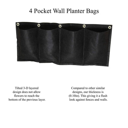 S4U 4 Pocket Hanging Horizontal Garden Wall Planter Planting Grow Bags For Outdoor Yard Garden Home Decoration, Flowers Planting Bags Storage Bags (Black)