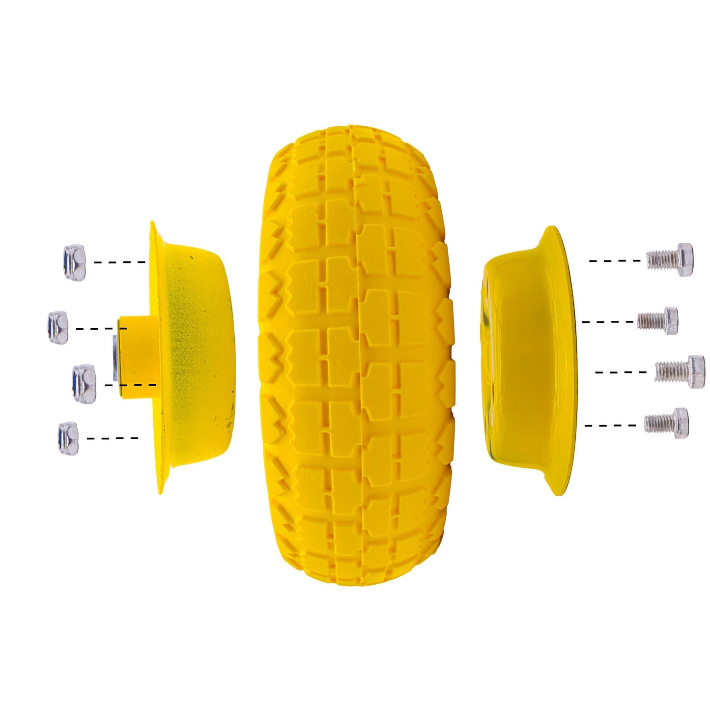 S4U 2x10” Sack Barrow Wheels Hand Truck Trolley Wheels Cart Solid Wheelbarrow Wheel 3.5-4 PU Heavy Duty Puncture Proof Trolley Wheels 16mm Bearing Wheel Nylon locking nuts