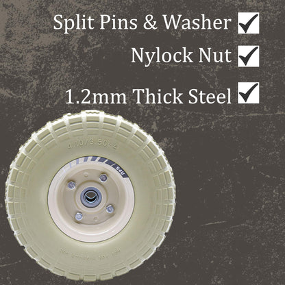 S4U 2x10” Sack Barrow Wheels Hand Truck Trolley Wheels Cart Solid Wheelbarrow Wheel 3.5-4 PU Heavy Duty Puncture Proof Trolley Wheels 16mm Bearing Wheel Nylon locking nuts