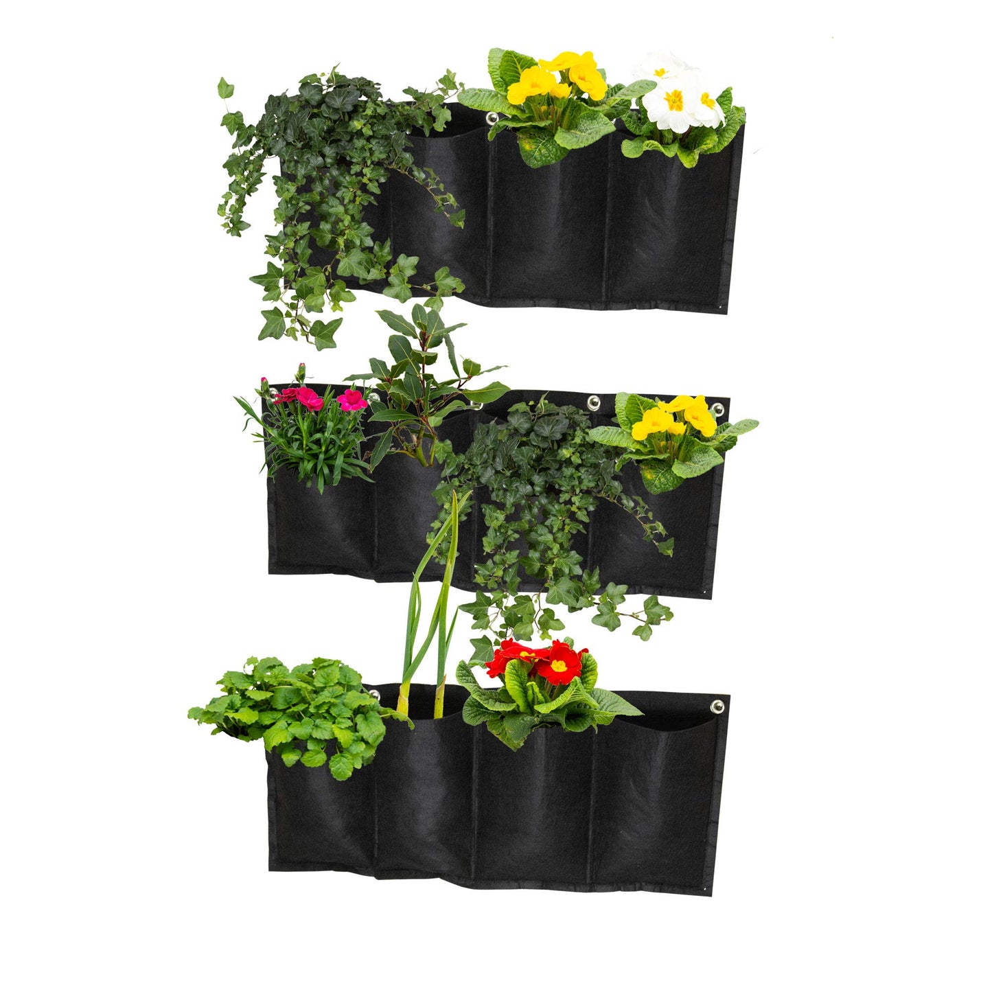 S4U 4 Pocket Hanging Horizontal Garden Wall Planter Planting Grow Bags For Outdoor Yard Garden Home Decoration, Flowers Planting Bags Storage Bags (Black)