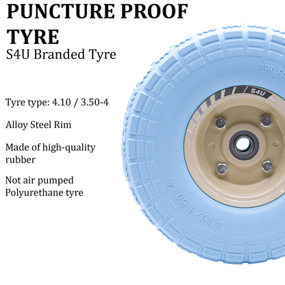 S4U 2x10” Sack Barrow Wheels Hand Truck Trolley Wheels Cart Solid Wheelbarrow Wheel 3.5-4 PU Heavy Duty Puncture Proof Trolley Wheels 16mm Bearing Wheel Nylon locking nuts