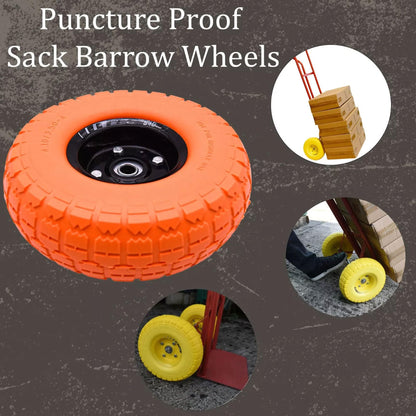 S4U 10” Sack Barrow Hand Truck Tyre Solid Rubber Wheel 3.5-4 PU Heavy Duty Puncture Proof Trolley Cart Wheelbarrow Replacement 16mm Bearing Nylon locking nuts