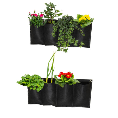 S4U 4 Pocket Hanging Horizontal Garden Wall Planter Planting Grow Bags For Outdoor Yard Garden Home Decoration, Flowers Planting Bags Storage Bags (Black)