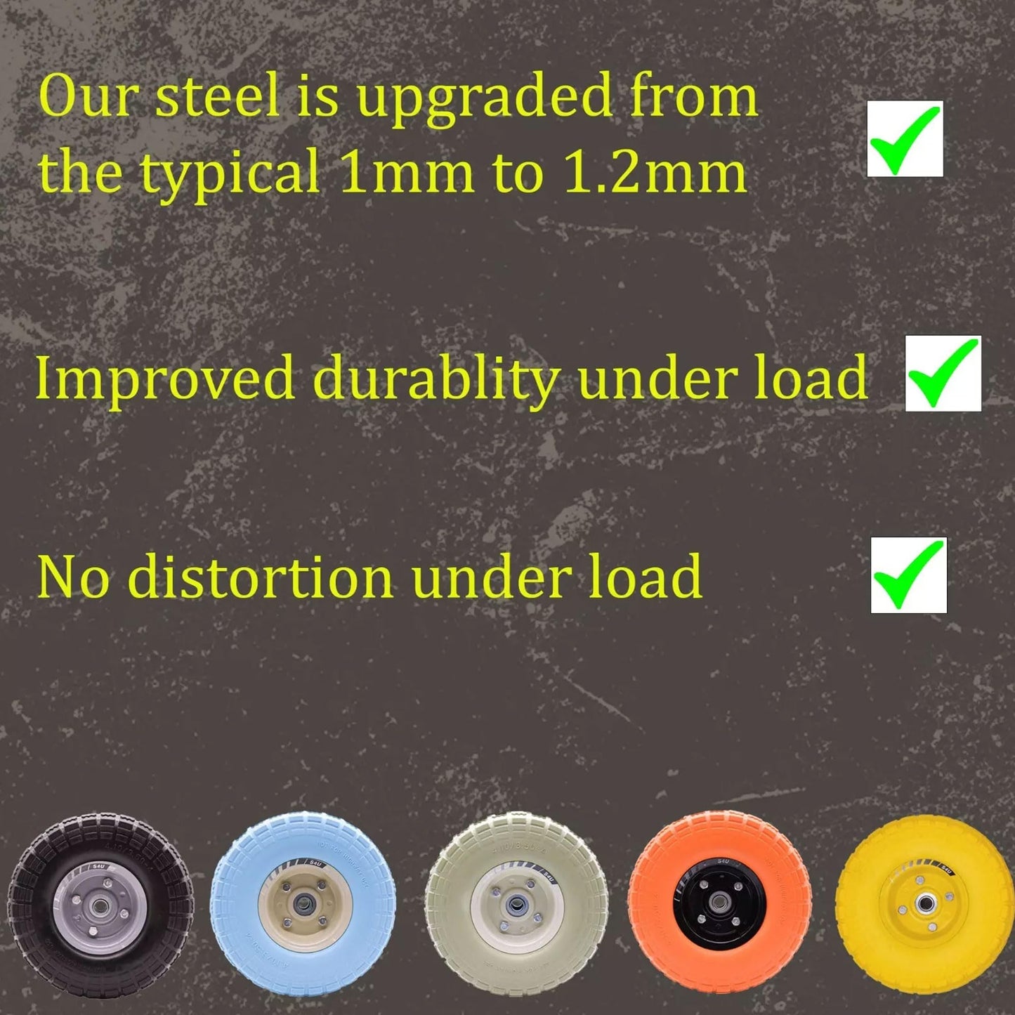 S4U 10” Sack Barrow Hand Truck Tyre Solid Rubber Wheel 3.5-4 PU Heavy Duty Puncture Proof Trolley Cart Wheelbarrow Replacement 16mm Bearing Nylon locking nuts