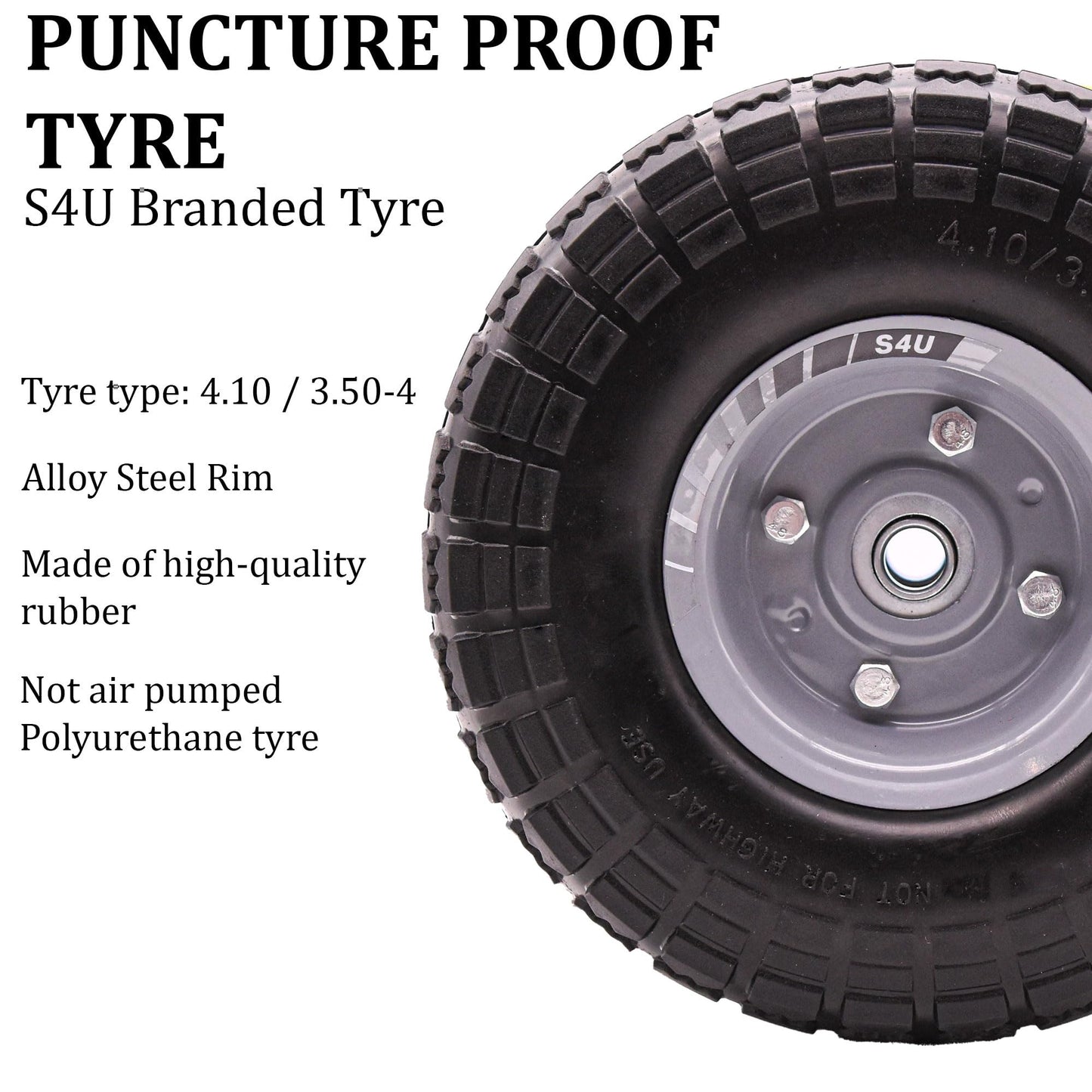 S4U 2x10” Sack Barrow Wheels Hand Truck Trolley Wheels Cart Solid Wheelbarrow Wheel 3.5-4 PU Heavy Duty Puncture Proof Trolley Wheels 16mm Bearing Wheel Nylon locking nuts