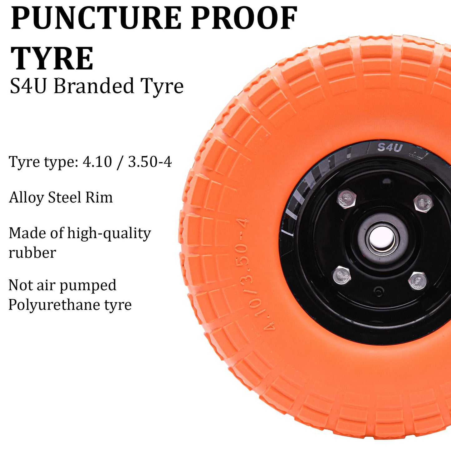 S4U 2x10” Sack Barrow Wheels Hand Truck Trolley Wheels Cart Solid Wheelbarrow Wheel 3.5-4 PU Heavy Duty Puncture Proof Trolley Wheels 16mm Bearing Wheel Nylon locking nuts