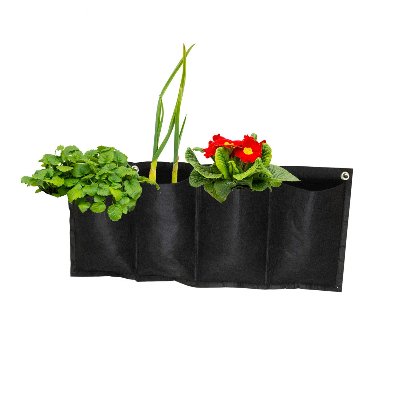 S4U 4 Pocket Hanging Horizontal Garden Wall Planter Planting Grow Bags For Outdoor Yard Garden Home Decoration, Flowers Planting Bags Storage Bags (Black)