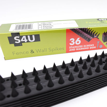 S4U Fence Wall Spikes Garden Security Guard Anti Climb Cat Bird Spikes Intruder Pest Deterrent 50 x 4.5 x 1.5cm Warning Sign & Screws Included