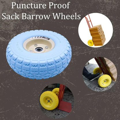 S4U 10” Sack Barrow Hand Truck Tyre Solid Rubber Wheel 3.5-4 PU Heavy Duty Puncture Proof Trolley Cart Wheelbarrow Replacement 16mm Bearing Nylon locking nuts