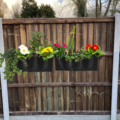 S4U 4 Pocket Hanging Horizontal Garden Wall Planter Planting Grow Bags For Outdoor Yard Garden Home Decoration, Flowers Planting Bags Storage Bags (Black)