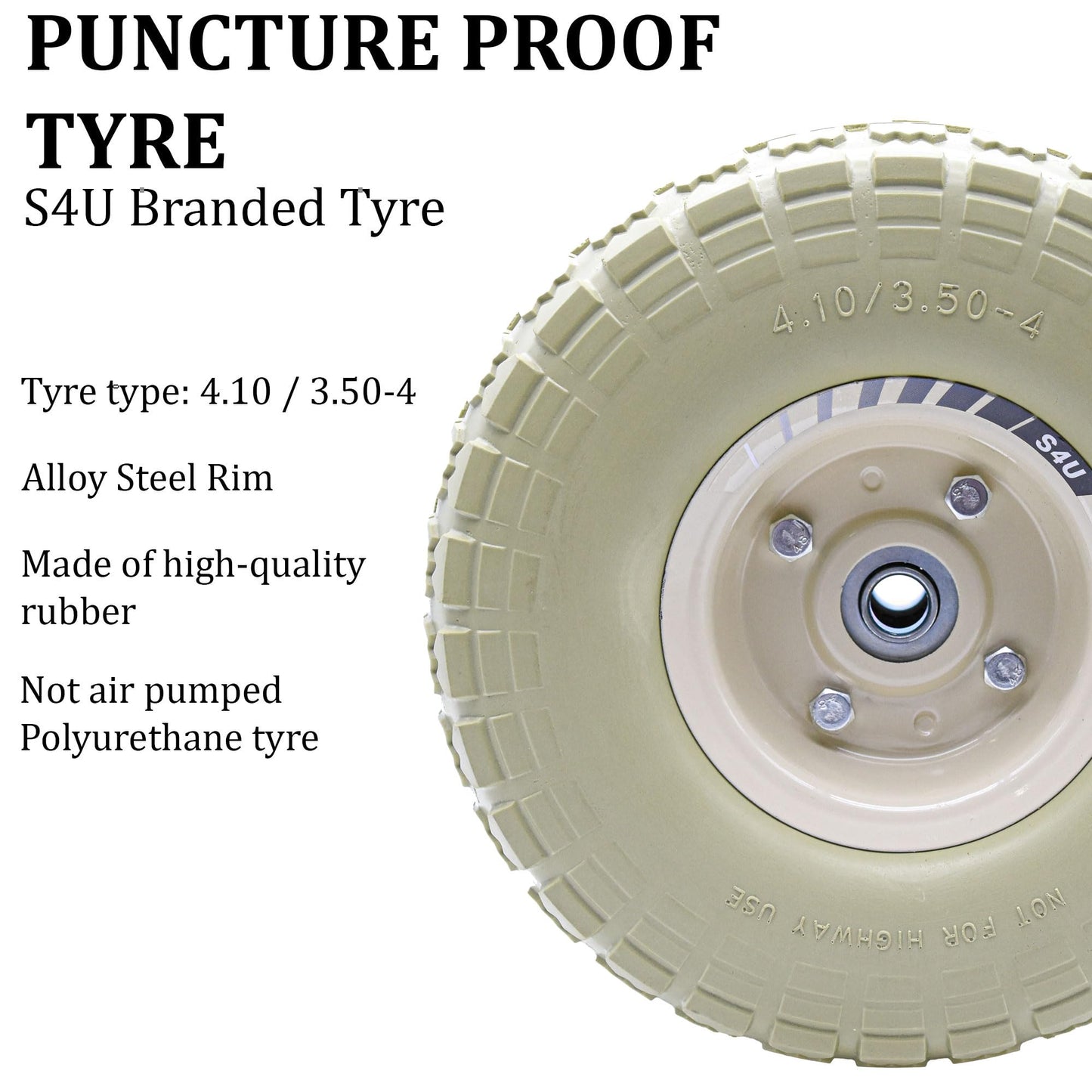 S4U 2x10” Sack Barrow Wheels Hand Truck Trolley Wheels Cart Solid Wheelbarrow Wheel 3.5-4 PU Heavy Duty Puncture Proof Trolley Wheels 16mm Bearing Wheel Nylon locking nuts