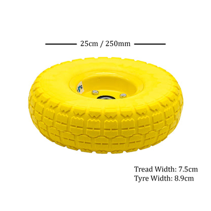 S4U 2x10” Sack Barrow Wheels Hand Truck Trolley Wheels Cart Solid Wheelbarrow Wheel 3.5-4 PU Heavy Duty Puncture Proof Trolley Wheels 16mm Bearing Wheel Nylon locking nuts
